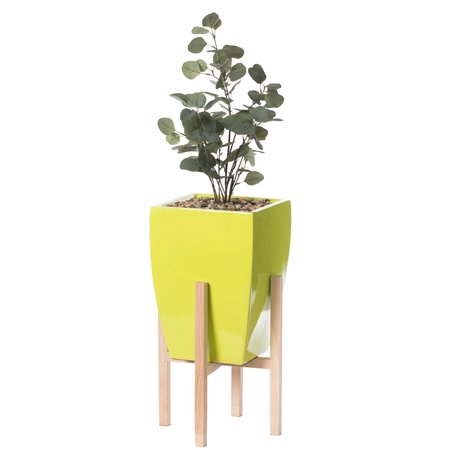 UNIQUEWISE Green Indoor Decorative Square Planter With Wooden Stand QI004000.GN